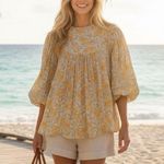 Zimmermann  Orange and Pink Floral Yoke Sheer Blouse AU 1 Boho Cottagecore Photo 0