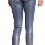 frame denim FRAME Le Skinny De Jeanne Metallic Jeans Canon Foil Blue Metallic Size 27 NEW Photo 1