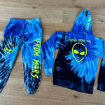 Extra Terrestrial From Mars Alien Hoodie and Joggers in Blue Tie Dye Photo 0