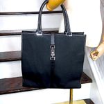 Gucci Jackie Black Leather Top Handles Accent & Base Nylon Tote Bag VTG Mint Photo 15