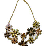 Charming Charlie  Black Gold Rose Jewel Toned Double Stranded Flower Necklace Photo 0