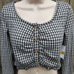 NWT La La Land Creative Co Women's Houndstooth Crop Top, Size S, Long Sleeve, Black Photo 9