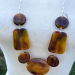 Liz Claiborne Vintage Retro Statement Necklace Silver Brown Tortoiseshell Long Photo 3