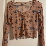 Disney Winnie The Pooh Sheer Mesh Lettuce Hem Long Sleeve Top Sz Medium Photo 0