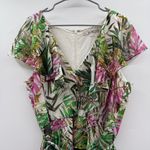 Badgley Mischka Palm Tree Maxi Dress Women’s Size 16 Ruffle Sleeve Tie Waist Photo 2