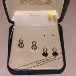 Elegant Gold Tone Rhinestone and Black Earring Jacket Set Photo 1