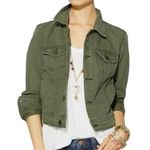 Free People Army Green Cropped Denim Jacket Photo 0