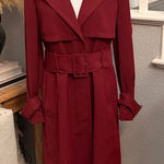 EXPRESS Burgundy Belted Long Trench Coat Size Medium Photo 0