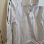 Ming Wang  women's gold hardware contrast button down long sleeve formal top Photo 2