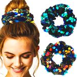 NWT Sequin Hair Scrunchie 2Pc Set Black Photo 1