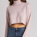 Mango Pink Cropped Turtleneck Sweater Size M Soft Knit Cozy Cotton Blend Photo 0