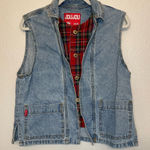 Vintage Denim Y2K Jou Jou Vest Red Plaid Flannel Lining Size S Blue Photo 0
