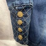 Venus  Denim Military Jacket Women’s Sz 2 Blue Quilted Sleeves Gold Buttons Chic Photo 3