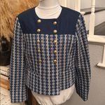 Sam Edelman  Blue Tweed Fiona Double Breasted Collarless Blazer Size Medium Photo 1