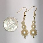 Gold Tone Faux Pearl Beaded Ball Drop Retro Boho Earrings Photo 1