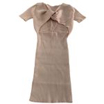 Olivaceous Oliveaceous Dress Womens Medium Beige Ribbed Knit Short Sleeve Bodycon Cutout Photo 3