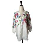 Kindred  Shirt Women Medium White Embroidered Floral Button Down Boho Cottagecore Photo 1