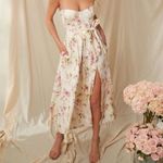 V Chapman The Valentina English Rose Ivory Pink Floral Strapless Midi Dress 14 Photo 12