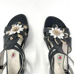 Bussola Black Tan Leather artsy Floral Flower Lisboa Sandals shoes Euro 38 US 8 Photo 3