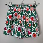 English Factory Floral High Rise Smocked Pull On Cotton Poplin Shorts Green XS Photo 1