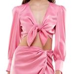 WAYF   Pink Tie-Front Top crop top w/ tie long sleeve bubblegum pink NWT XS Photo 1