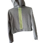 Adidas Cropped Hoodie Women's M Gray Long Sleeve Pullover Sweater 3 GreenStripes Photo 2
