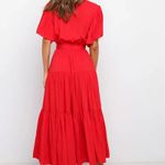 Boutique Bright Red V-neck Flutter Sleeve Midi Dress Photo 3