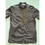 Chico's  Top Womens 2 Large Chocolate Brown Tunic Gold‎ Beaded Peasant Boho Desert Photo 2