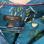 Talbots Petite | Teal Blue Paisley Floral Button Up Blouse 100% Cotton Womens LP Photo 3