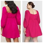 Reformation  Farley Mini Dress Size 10 Hot Pink Puff Sleeve Babydoll Cotton Photo 14