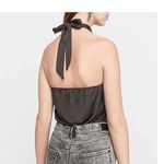 EXPRESS Tan Shiny Stretchy Wrap Front Halter Tie Neck Bodysuit Medium NWT Photo 9