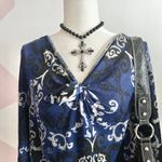 Vintage Baroque Print Top‎ Y2K 2000s 90s Grunge Sz Large Blue Photo 1
