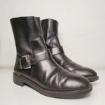 ZARA Woman Leather Biker Boots with Stretch Leg Black Size 38 5156/101 Photo 0