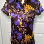 BCBGMAXAZRIA  Floral Button Down Shirt Short‎ Sleeve Career Top XS Photo 0