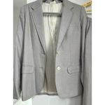 Vintage Linen Blend Skirt Suit Set Blazer Career Wear Made in Poland 6 Gray Photo 2