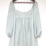 Gianni Bini Sage Green Gingham Mini Milkmaid Dress Long Sleeve Peasant Size 4 Photo 0