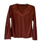 Relativity Western Top Split Long Sleeve Faux Suede Shirt Brown Womens S Embroidered V Neck Photo 9