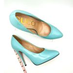 Gucci  GLOSSED-LEATHER PUMPS 110MM ELAISA LEATHER PUMPS IN Mint Green 39.5 Photo 13