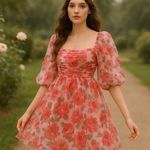 Thirty/Thirty Pink Rosen Print Babydoll Mini Dress Size M Photo 0