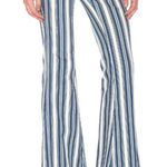 Free People  Blue and White Striped Straight Leg Jeans Photo 0