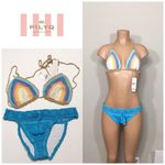 PilyQ  Romance & blue crochet bikini set. M-top/L-bottom NWT Photo 1