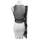 Women's Black Rose Ruffle Mesh Sheer Slim Fit Ruched Sleeveless Crop Tank Top S Photo 2