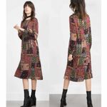 ZARA Patchwork Print Midi Dress Size Medium Photo 2