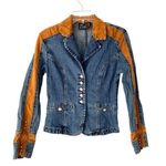 Western Ethics Vintage Denim Faux Suede Stretch Denim Shirt Jacket size small Blue Photo 0