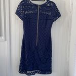 JUST TAYLOR navy lace overlay‎ short sleeve fit & flare knee length dress size 8 Blue Photo 4