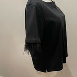 J.Crew Black Feather Sleeve Top NWT Size M | Luxe Cotton Crewneck Party Blouse Photo 7