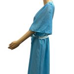 Vintage Blue Double Tie Waist Nightgown Dressing Gown Robe Maxi Length Womens L Size L Photo 3