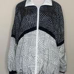 intage Black White Nylon Track Jacket Windbreaker Geometric Pattern Sz 1X Photo 0