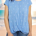 IZOD NEW  Blue and White Cacti Printed Tie Front Blouse Novelty Coastal Comfort L Photo 0