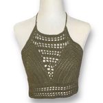Charlotte Russe  Cropped Top Crotchet Olive Green Halter Style Open Back Boho Photo 8